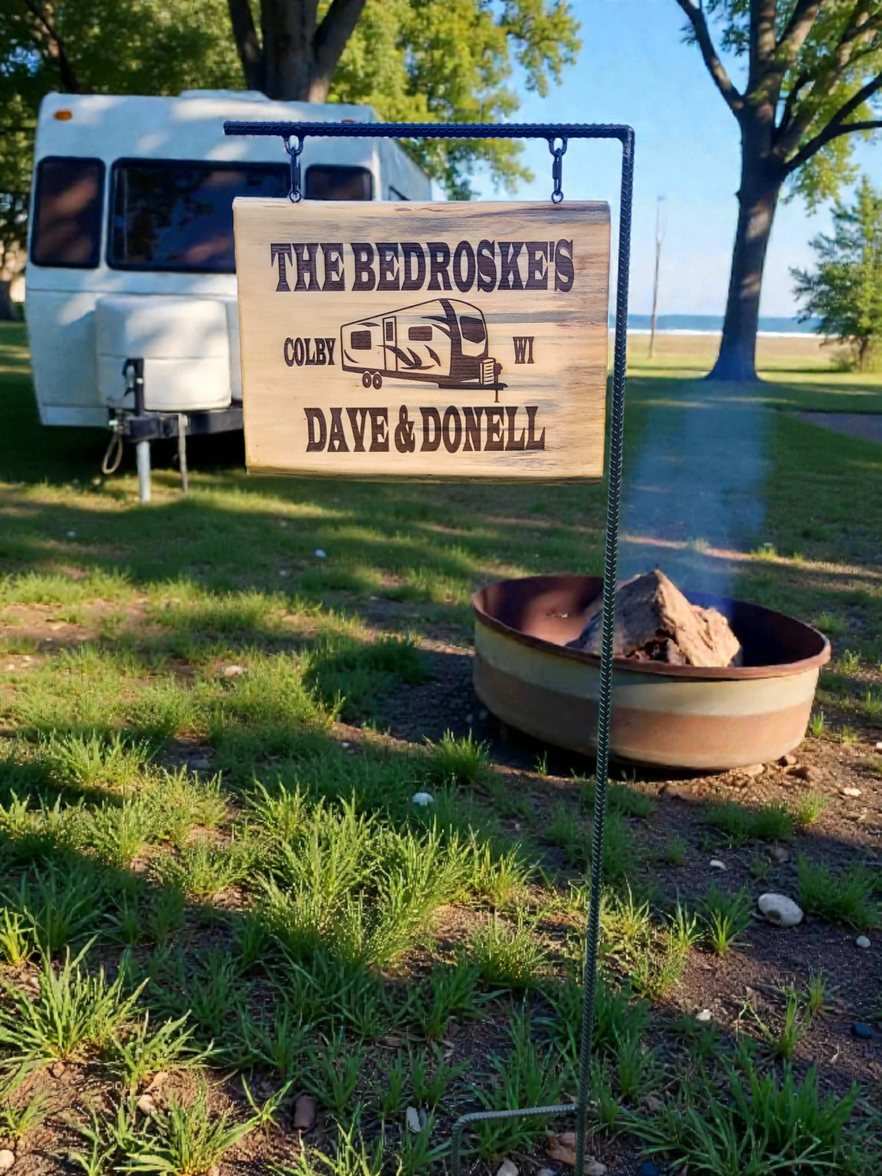 Custom Campsite Sign on Stand